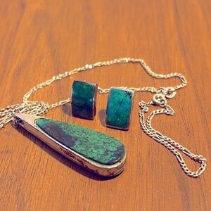 935 Silver Vintage Israel Greenblue Eilat Gemstone set pendant, earrings
